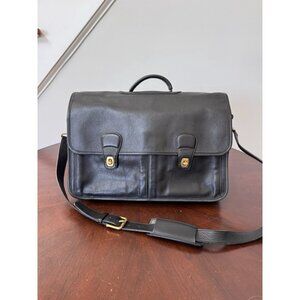 VTG COACH 0532 XL BLACK Leather Messenger Crossbody Bag BRIEFCASE Pockets Laptop